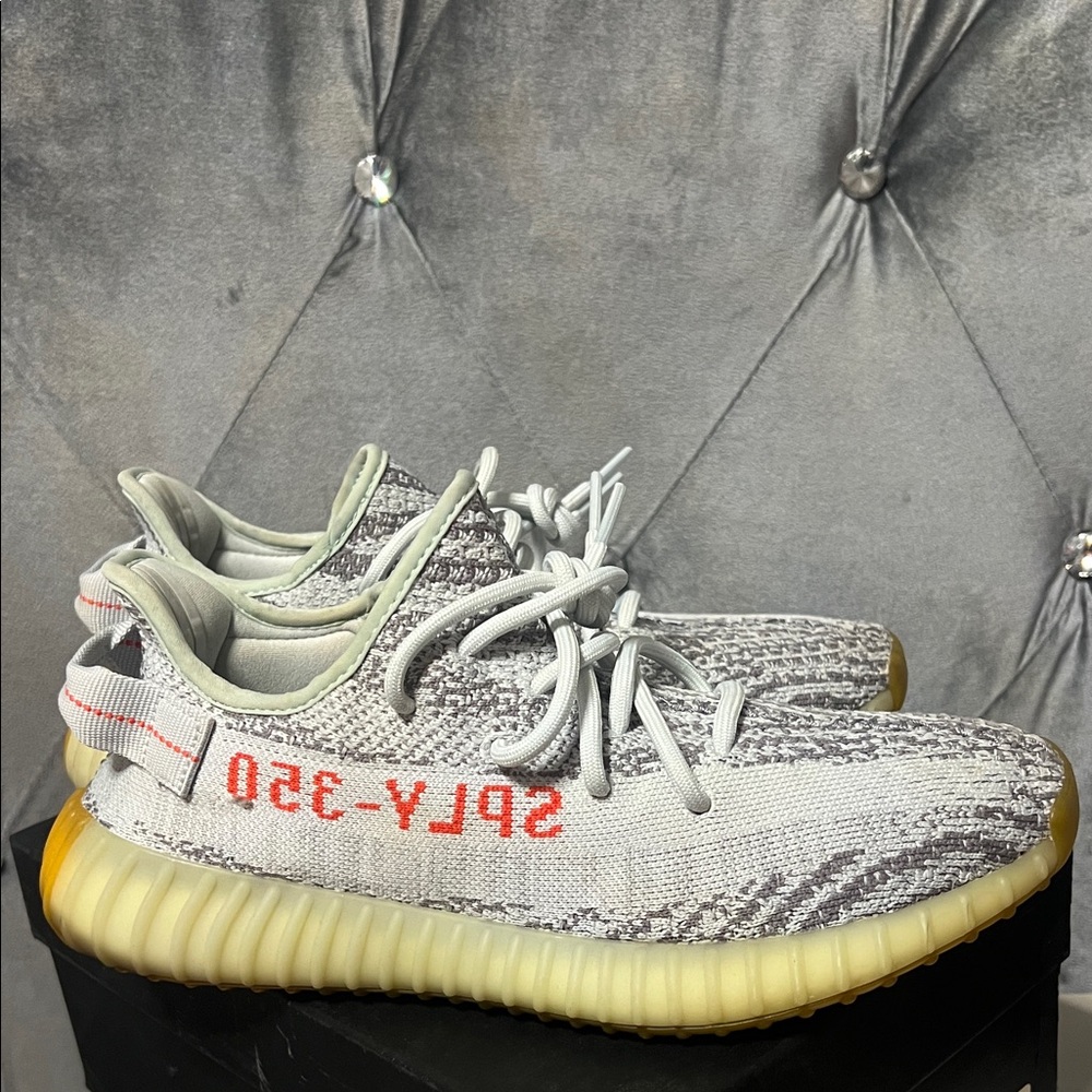 Yeezy 350 -Gray and White Sneakers with Orange Accents